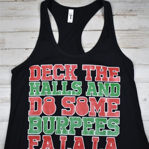 Funny Christmas Burpee WOD Crossfit Calisthenics black tank top Women's medium - Picture 2 of 6